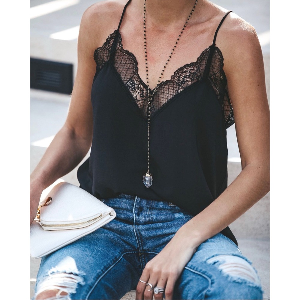 DELICATE BALANCE LACE CAMI TANK BLACK - Picture 3 of 7